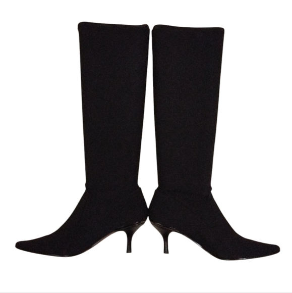 Donald J. Pliner Black Knee High Black Heeled Boots Black Nylon Sock Boots 6.5 - Picture 8 of 11